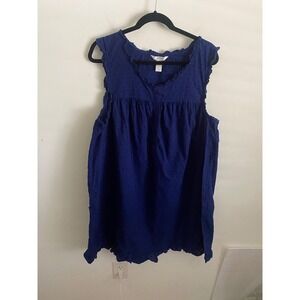 Adonna Blue Swiss Dot Cotton Sleeveless Ruffle Nightgown XXL RN 93677